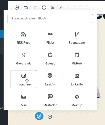 Screenshot der Icons für den Social-Icons-Block